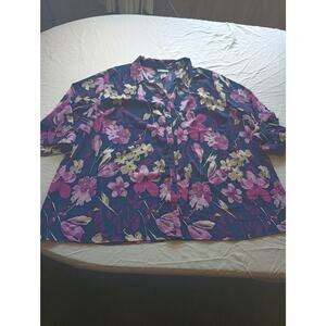Catherines Women Button Down Sheer Floral Blouse Size 2X Pop Over
